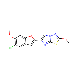 COc1nn2cc(-c3cc4cc(Cl)c(OC)cc4o3)nc2s1 ZINC000143842417