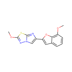 COc1nn2cc(-c3cc4cccc(OC)c4o3)nc2s1 ZINC000223057841