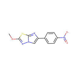 COc1nn2cc(-c3ccc([N+](=O)[O-])cc3)nc2s1 ZINC001772603526