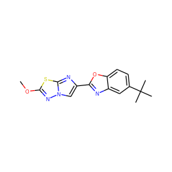 COc1nn2cc(-c3nc4cc(C(C)(C)C)ccc4o3)nc2s1 ZINC000653753149