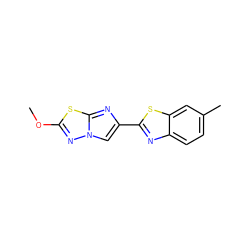 COc1nn2cc(-c3nc4ccc(C)cc4s3)nc2s1 ZINC000653670133