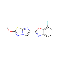 COc1nn2cc(-c3nc4cccc(F)c4o3)nc2s1 ZINC000653756197