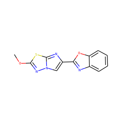 COc1nn2cc(-c3nc4ccccc4o3)nc2s1 ZINC000205961439