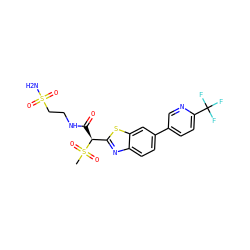 CS(=O)(=O)[C@@H](C(=O)NCCS(N)(=O)=O)c1nc2ccc(-c3ccc(C(F)(F)F)nc3)cc2s1 ZINC000143996338