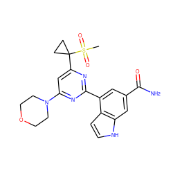 CS(=O)(=O)C1(c2cc(N3CCOCC3)nc(-c3cc(C(N)=O)cc4[nH]ccc34)n2)CC1 ZINC000095581894