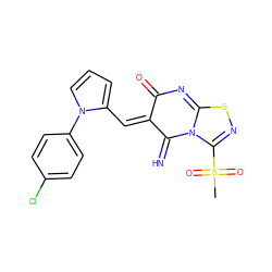 CS(=O)(=O)C1=NSC2=NC(=O)/C(=C\c3cccn3-c3ccc(Cl)cc3)C(=N)N21 ZINC000008682897