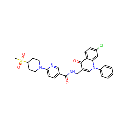 CS(=O)(=O)C1CCN(c2ccc(C(=O)NCc3cn(-c4ccccc4)c4cc(Cl)ccc4c3=O)cn2)CC1 ZINC000096170161