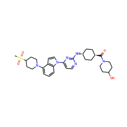 CS(=O)(=O)C1CCN(c2cccc3c2ccn3-c2ccnc(N[C@H]3CC[C@H](C(=O)N4CCC(O)CC4)CC3)n2)CC1 ZINC000261079144