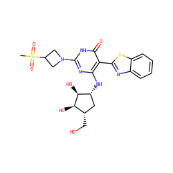 CS(=O)(=O)C1CN(c2nc(N[C@@H]3C[C@H](CO)[C@@H](O)[C@H]3O)c(-c3nc4ccccc4s3)c(=O)[nH]2)C1 ZINC001772639505