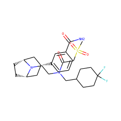 CS(=O)(=O)CC(=O)N(CCN1[C@H]2CC[C@@H]1C[C@H](c1cccc(C(N)=O)c1)C2)CC1CCC(F)(F)CC1 ZINC000117296694