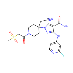 CS(=O)(=O)CC(=O)N1CCC(CC#N)(n2cc(C(N)=O)c(Nc3ccnc(F)c3)n2)CC1 ZINC000220989172