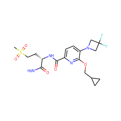 CS(=O)(=O)CC[C@H](NC(=O)c1ccc(N2CC(F)(F)C2)c(OCC2CC2)n1)C(N)=O ZINC000207741019