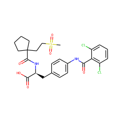 CS(=O)(=O)CCC1(C(=O)N[C@@H](Cc2ccc(NC(=O)c3c(Cl)cccc3Cl)cc2)C(=O)O)CCCC1 ZINC000026500511