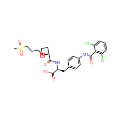 CS(=O)(=O)CCCCC1(C(=O)N[C@@H](Cc2ccc(NC(=O)c3c(Cl)cccc3Cl)cc2)C(=O)O)CCC1 ZINC000026502511