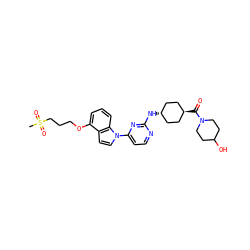 CS(=O)(=O)CCCOc1cccc2c1ccn2-c1ccnc(N[C@H]2CC[C@H](C(=O)N3CCC(O)CC3)CC2)n1 ZINC000261146269