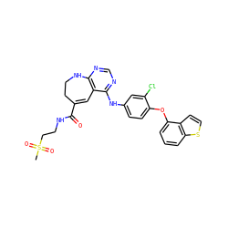CS(=O)(=O)CCNC(=O)C1=Cc2c(ncnc2Nc2ccc(Oc3cccc4sccc34)c(Cl)c2)NCC1 ZINC000095605290