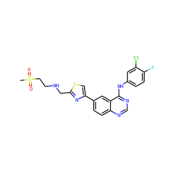 CS(=O)(=O)CCNCc1nc(-c2ccc3ncnc(Nc4ccc(F)c(Cl)c4)c3c2)cs1 ZINC000013487748