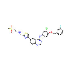CS(=O)(=O)CCNCc1nc(-c2ccc3ncnc(Nc4ccc(OCc5cccc(F)c5)c(Cl)c4)c3c2)cs1 ZINC000038145818