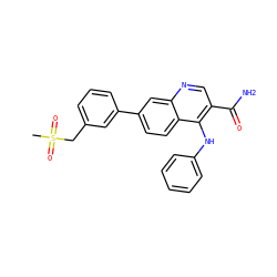 CS(=O)(=O)Cc1cccc(-c2ccc3c(Nc4ccccc4)c(C(N)=O)cnc3c2)c1 ZINC000028960610