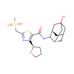 CS(=O)(=O)Cc1nc([C@H]2CCCO2)c(C(=O)NC2[C@H]3CC4C[C@H]2CC(O)(C4)C3)s1 ZINC000103245507