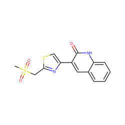 CS(=O)(=O)Cc1nc(-c2cc3ccccc3[nH]c2=O)cs1 ZINC000014974785