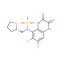 CS(=O)(=O)N(C[C@@H]1CCCO1)c1c(Cl)c(Cl)cc2[nH]c(=O)c(=O)[nH]c12 ZINC000028954100