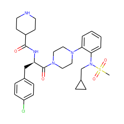 CS(=O)(=O)N(CC1CC1)c1ccccc1N1CCN(C(=O)[C@@H](Cc2ccc(Cl)cc2)NC(=O)C2CCNCC2)CC1 ZINC000027211093