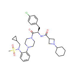 CS(=O)(=O)N(CC1CC1)c1ccccc1N1CCN(C(=O)[C@@H](Cc2ccc(Cl)cc2)NC(=O)C2CN(C3CCCCC3)C2)CC1 ZINC000095607654