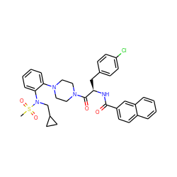 CS(=O)(=O)N(CC1CC1)c1ccccc1N1CCN(C(=O)[C@@H](Cc2ccc(Cl)cc2)NC(=O)c2ccc3ccccc3c2)CC1 ZINC000028333516