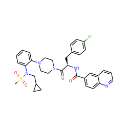 CS(=O)(=O)N(CC1CC1)c1ccccc1N1CCN(C(=O)[C@@H](Cc2ccc(Cl)cc2)NC(=O)c2ccc3ncccc3c2)CC1 ZINC000028333672