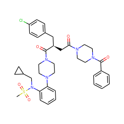 CS(=O)(=O)N(CC1CC1)c1ccccc1N1CCN(C(=O)[C@H](CC(=O)N2CCN(C(=O)c3ccccc3)CC2)Cc2ccc(Cl)cc2)CC1 ZINC000027216697