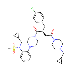 CS(=O)(=O)N(CC1CC1)c1ccccc1N1CCN(C(=O)[C@H](CC(=O)N2CCN(CC3CC3)CC2)Cc2ccc(Cl)cc2)CC1 ZINC000027214595