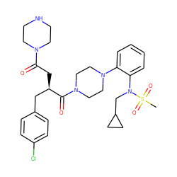 CS(=O)(=O)N(CC1CC1)c1ccccc1N1CCN(C(=O)[C@H](CC(=O)N2CCNCC2)Cc2ccc(Cl)cc2)CC1 ZINC000027213179