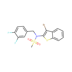 CS(=O)(=O)N(Cc1ccc(F)c(F)c1)c1sc2ccccc2c1Br ZINC000115231933