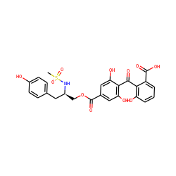 CS(=O)(=O)N[C@@H](COC(=O)c1cc(O)c(C(=O)c2c(O)cccc2C(=O)O)c(O)c1)Cc1ccc(O)cc1 ZINC000014944081