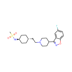 CS(=O)(=O)N[C@H]1CC[C@H](CCN2CCC(c3noc4ccc(F)cc34)CC2)CC1 ZINC001772574460