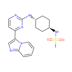 CS(=O)(=O)N[C@H]1CC[C@H](Nc2nccc(-c3cnc4ccccn34)n2)CC1 ZINC000261146270