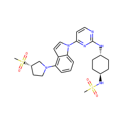 CS(=O)(=O)N[C@H]1CC[C@H](Nc2nccc(-n3ccc4c(N5CC[C@H](S(C)(=O)=O)C5)cccc43)n2)CC1 ZINC000299845299