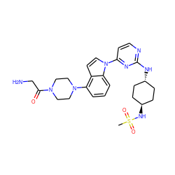 CS(=O)(=O)N[C@H]1CC[C@H](Nc2nccc(-n3ccc4c(N5CCN(C(=O)CN)CC5)cccc43)n2)CC1 ZINC000261186680