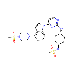 CS(=O)(=O)N[C@H]1CC[C@H](Nc2nccc(-n3ccc4c(N5CCN(S(C)(=O)=O)CC5)cccc43)n2)CC1 ZINC000261114351