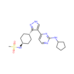 CS(=O)(=O)N[C@H]1CC[C@H](c2n[nH]cc2-c2ccnc(NC3CCCC3)n2)CC1 ZINC000253664948