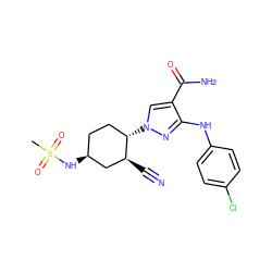 CS(=O)(=O)N[C@H]1CC[C@H](n2cc(C(N)=O)c(Nc3ccc(Cl)cc3)n2)[C@@H](C#N)C1 ZINC000222983136