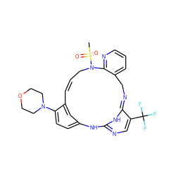 CS(=O)(=O)N1C/C=C/c2cc(ccc2N2CCOCC2)NC2=NC=C(C(F)(F)F)C(=NCc3cccnc31)N2 ZINC001772625880