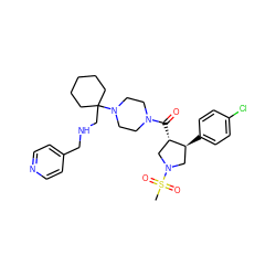 CS(=O)(=O)N1C[C@H](c2ccc(Cl)cc2)[C@@H](C(=O)N2CCN(C3(CNCc4ccncc4)CCCCC3)CC2)C1 ZINC000028953955