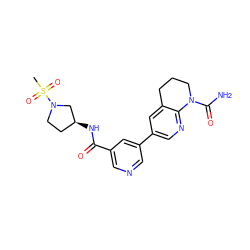 CS(=O)(=O)N1CC[C@H](NC(=O)c2cncc(-c3cnc4c(c3)CCCN4C(N)=O)c2)C1 ZINC001772592414