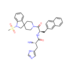 CS(=O)(=O)N1CC2(CCN(C(=O)[C@@H](Cc3ccc4ccccc4c3)NC(=O)[C@@H](N)Cc3cnc[nH]3)CC2)c2ccccc21 ZINC000027523143