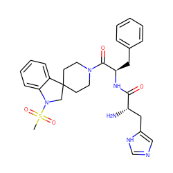 CS(=O)(=O)N1CC2(CCN(C(=O)[C@@H](Cc3ccccc3)NC(=O)[C@@H](N)Cc3cnc[nH]3)CC2)c2ccccc21 ZINC000027522611