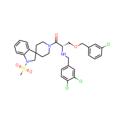 CS(=O)(=O)N1CC2(CCN(C(=O)[C@H](COCc3cccc(Cl)c3)NCc3ccc(Cl)c(Cl)c3)CC2)c2ccccc21 ZINC000029488501