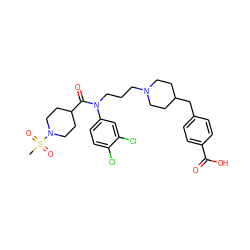 CS(=O)(=O)N1CCC(C(=O)N(CCCN2CCC(Cc3ccc(C(=O)O)cc3)CC2)c2ccc(Cl)c(Cl)c2)CC1 ZINC000038156568