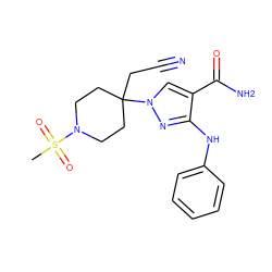 CS(=O)(=O)N1CCC(CC#N)(n2cc(C(N)=O)c(Nc3ccccc3)n2)CC1 ZINC000219333524